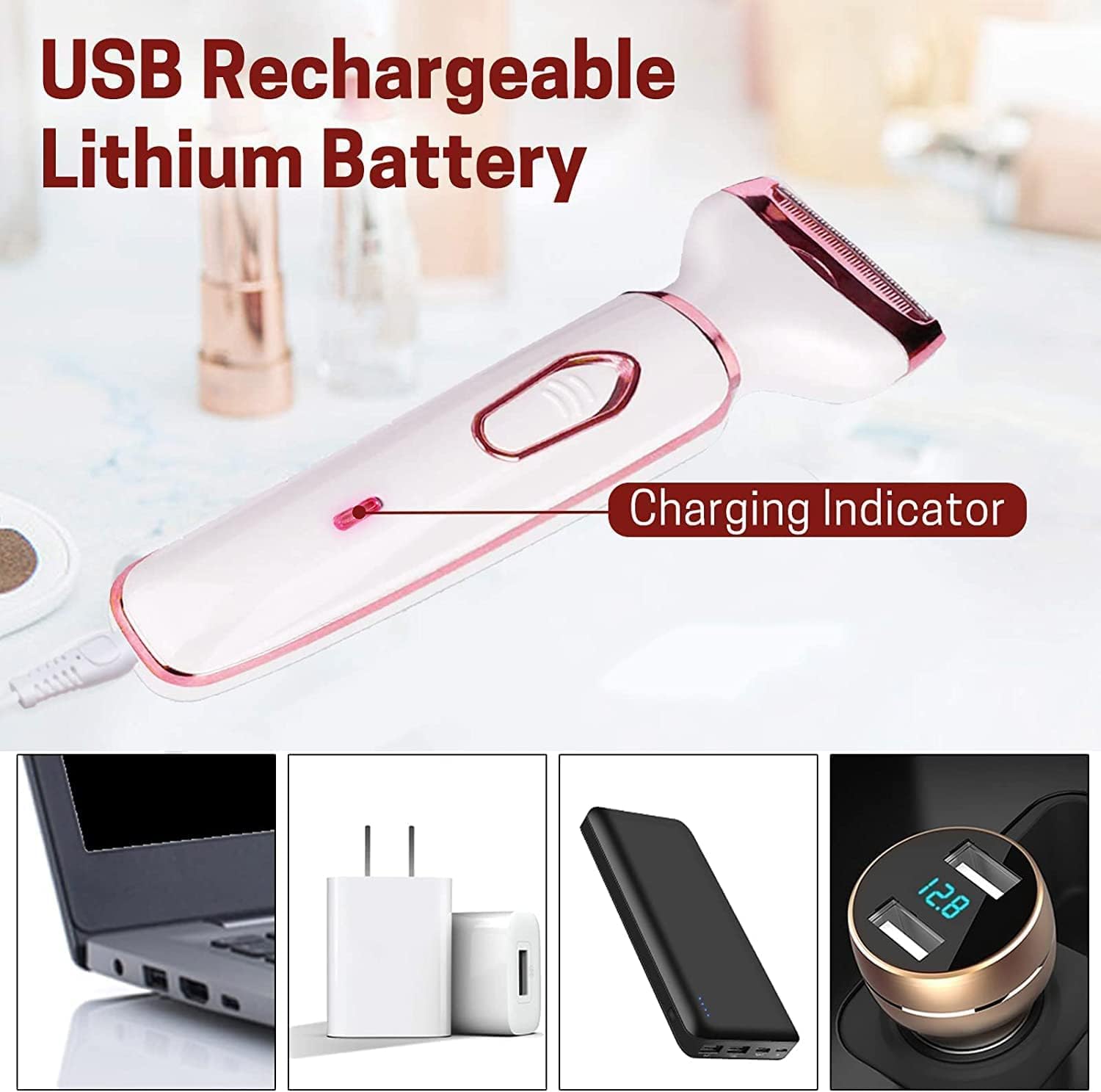 SUCITY Eyebrow Trimmer,4 in1Multifunctional Hair Trimmer, Electric Shaver for Women, USB Rechargeable ABS+UV Eyebrow Trimmer Painless Shaver Hair Clipper for Bikini, Nose Hair, Eyebrow, Body, Sideburn