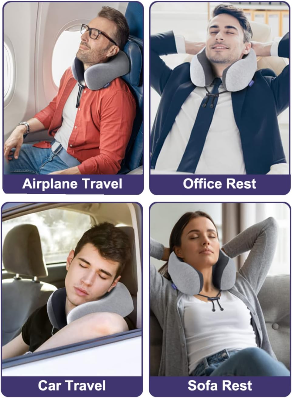 SKY-TOUCH Travel Pillow Memory Foam Neck Pillow, Comfortable & Breathable Cover - Machine Washable, Airplane Travel Kit with 3D Sleep Mask, Earplugs, and Luxury Bag, Grey