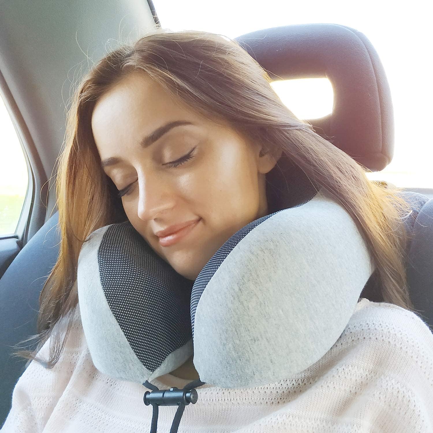 SKY-TOUCH Travel Pillow Memory Foam Neck Pillow, Comfortable & Breathable Cover - Machine Washable, Airplane Travel Kit with 3D Sleep Mask, Earplugs, and Luxury Bag, Grey