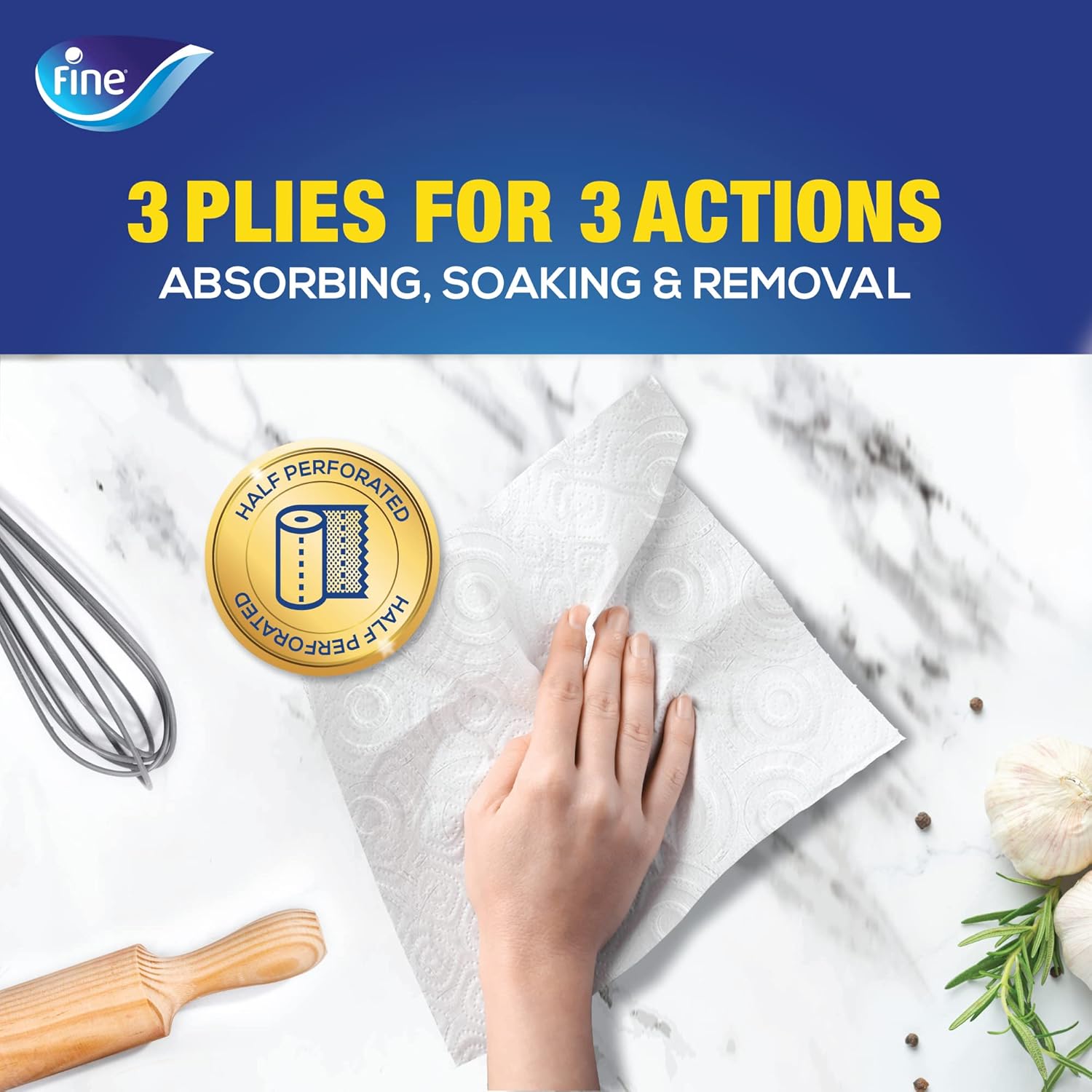 Fine Kitchen Super Towel Pro, 6 Rolls 60 Sheets x 3 Ply Paper Tissue