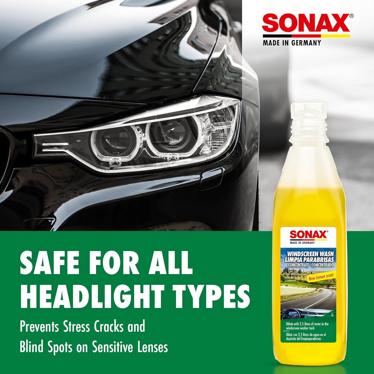 Sonax Citrus Windscreen Wash Concentrate (250ml) - Effective Windshield Cleaner for Clear Vision, Frost Protection, and Fresh Fragrance