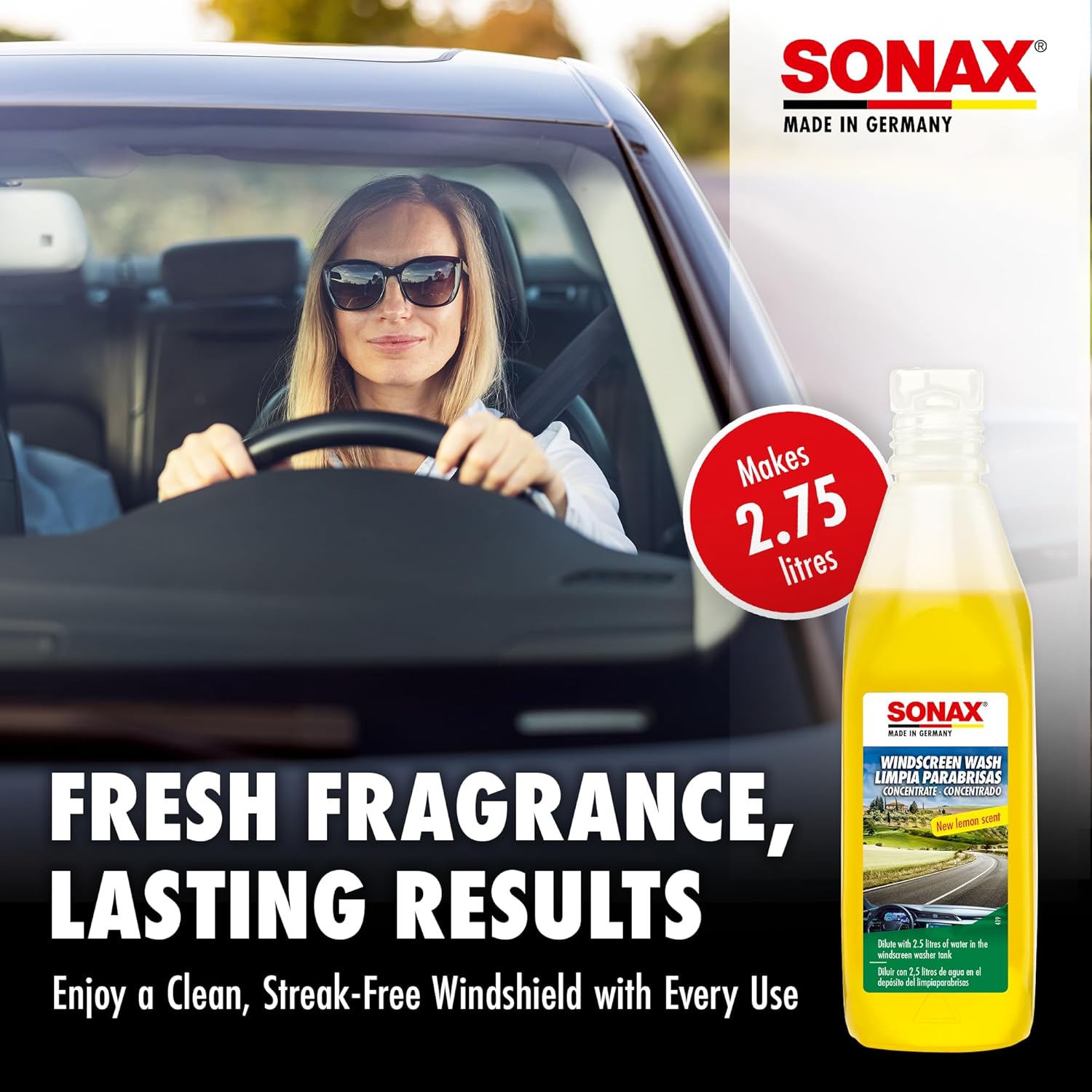 Sonax Citrus Windscreen Wash Concentrate (250ml) - Effective Windshield Cleaner for Clear Vision, Frost Protection, and Fresh Fragrance