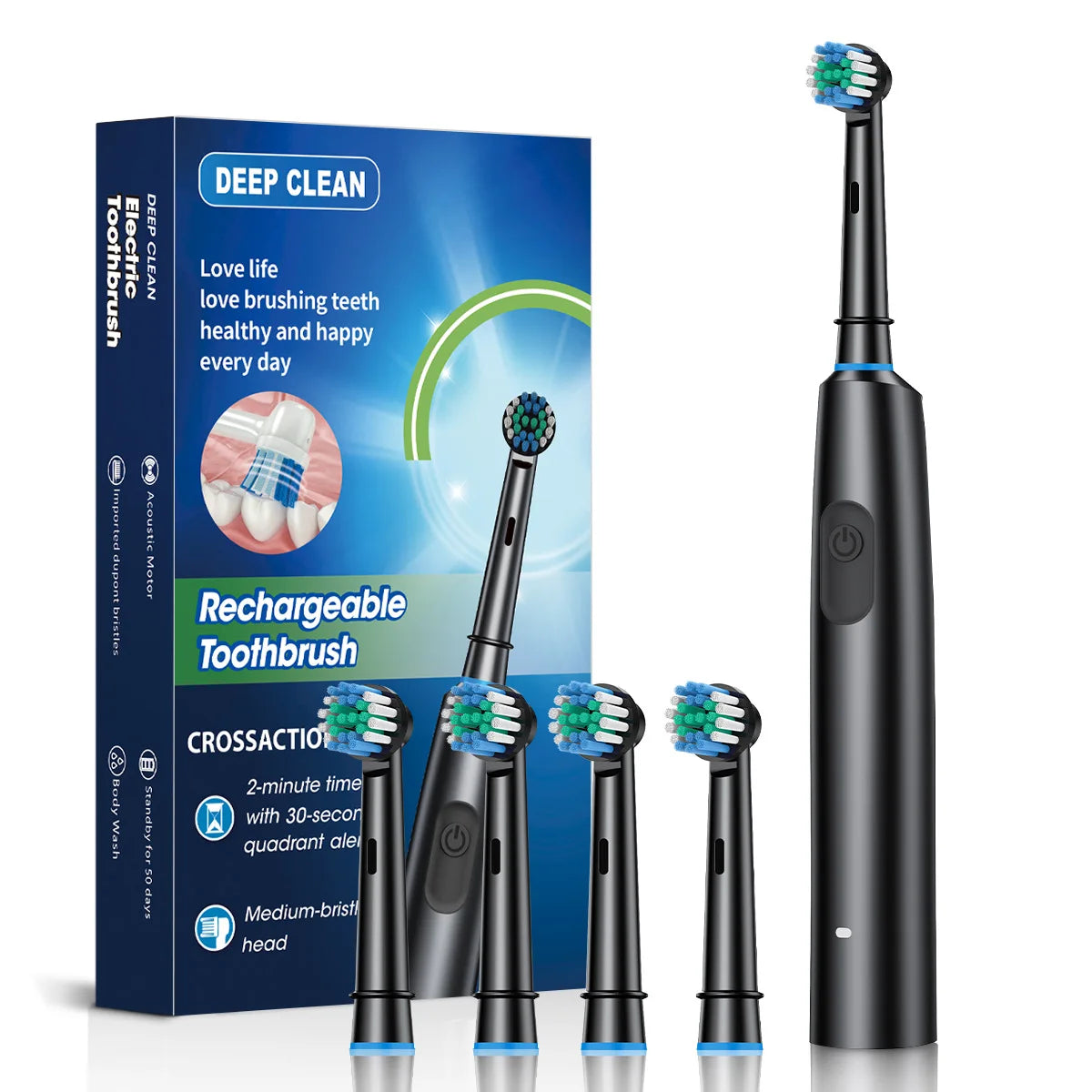 Electric Toothbrush Rotary Rechargeable Electric Tooth Brush for Adults Smart Tooth Brush Teeth Cleaner with 8 Soft Brush Heads