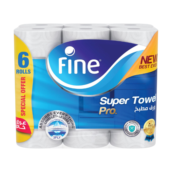 Fine Kitchen Super Towel Pro, 6 Rolls 60 Sheets x 3 Ply Paper Tissue