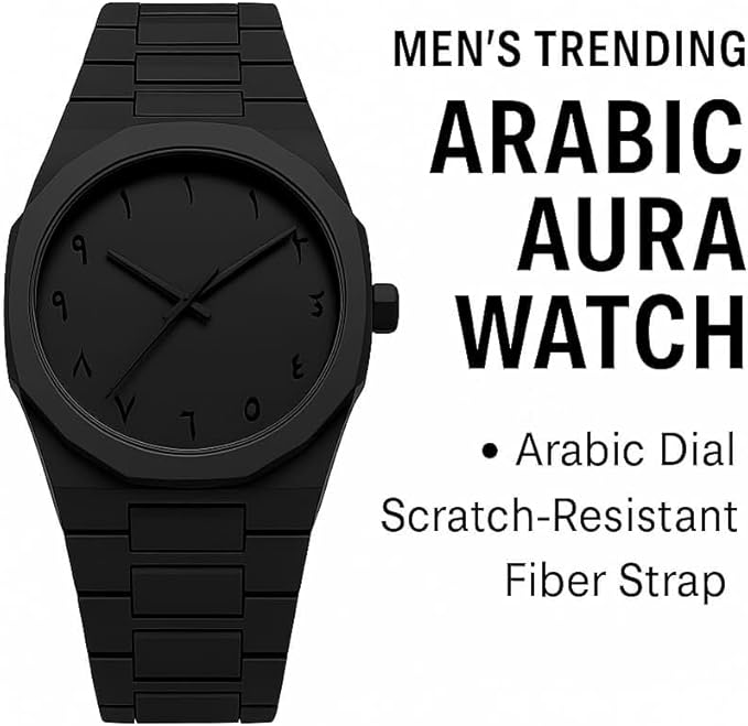 Aura Men's Matte Black Watch with Arabic Numerals – Minimalist Analog Design | Trending Stylish Wristwatch" arbic nomarical watch full black watch