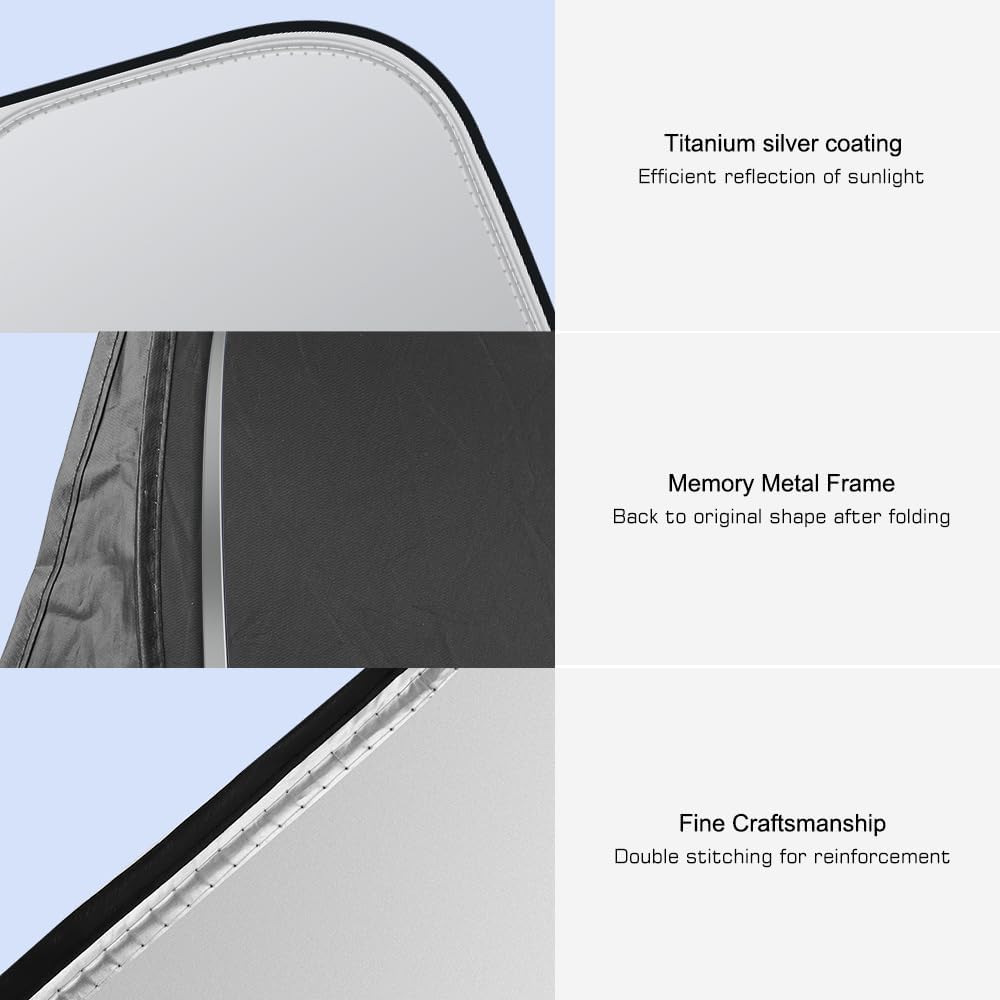 Foldable Car Windshield Sunshade 58.2/55.9 * 27.5 inch, Front Windshield Reflective Sunshad with Storage Pouch, Car Front Window for Top Blocks UV Rays and Sun Heat Protection, Keeps Vehicle Cooler
