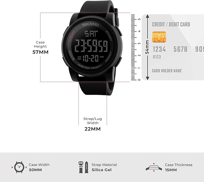 SKMEI Men's Digital Sports Wrist Watch LED Screen Large Face Electronics Military Watches Waterproof Alarm Stopwatch Back Light Outdoor Casual Black Watch - 1257