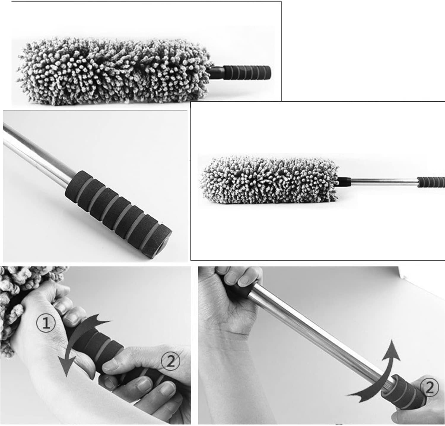 SKY-TOUCH Portable Dust Cleaning Microfiber Soft Car Duster Exterior and Interior Cleaning - Long, Unbreakable, and Retractable Handle