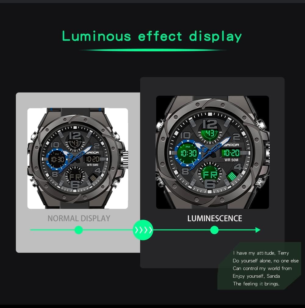 KASTWAVE Men's Analog Sports Watch, Digital Outdoor Sports Electronic Watch, Large Dual Display Waterproof Tactical Watches, Alarm Clock Large Face Dual Time Analog Multifunctional Watch for Men