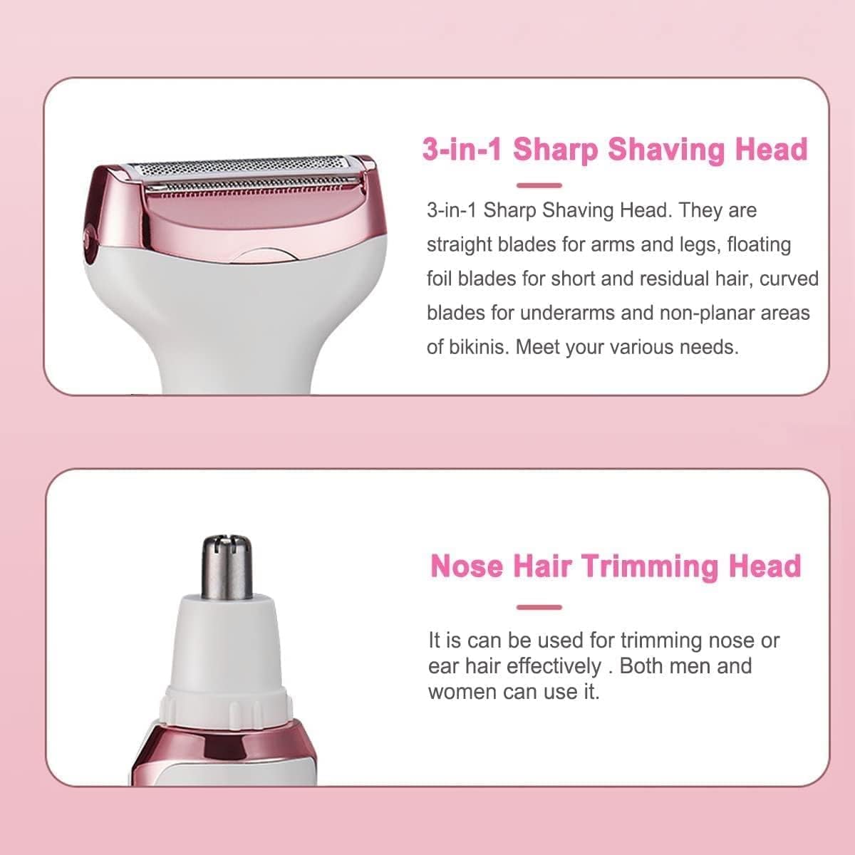 SUCITY Eyebrow Trimmer,4 in1Multifunctional Hair Trimmer, Electric Shaver for Women, USB Rechargeable ABS+UV Eyebrow Trimmer Painless Shaver Hair Clipper for Bikini, Nose Hair, Eyebrow, Body, Sideburn