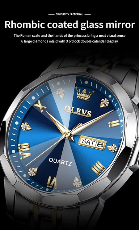 OLEVS Watch for Men Diamond Business Dress Analog Quartz Stainless Steel Waterproof Luminous Date Two Tone Luxury Casual Wrist Watch