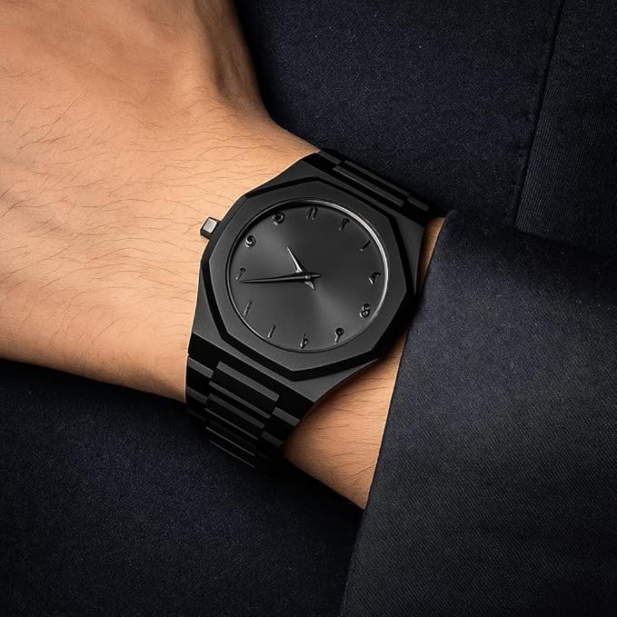 Aura Men's Matte Black Watch with Arabic Numerals – Minimalist Analog Design | Trending Stylish Wristwatch" arbic nomarical watch full black watch
