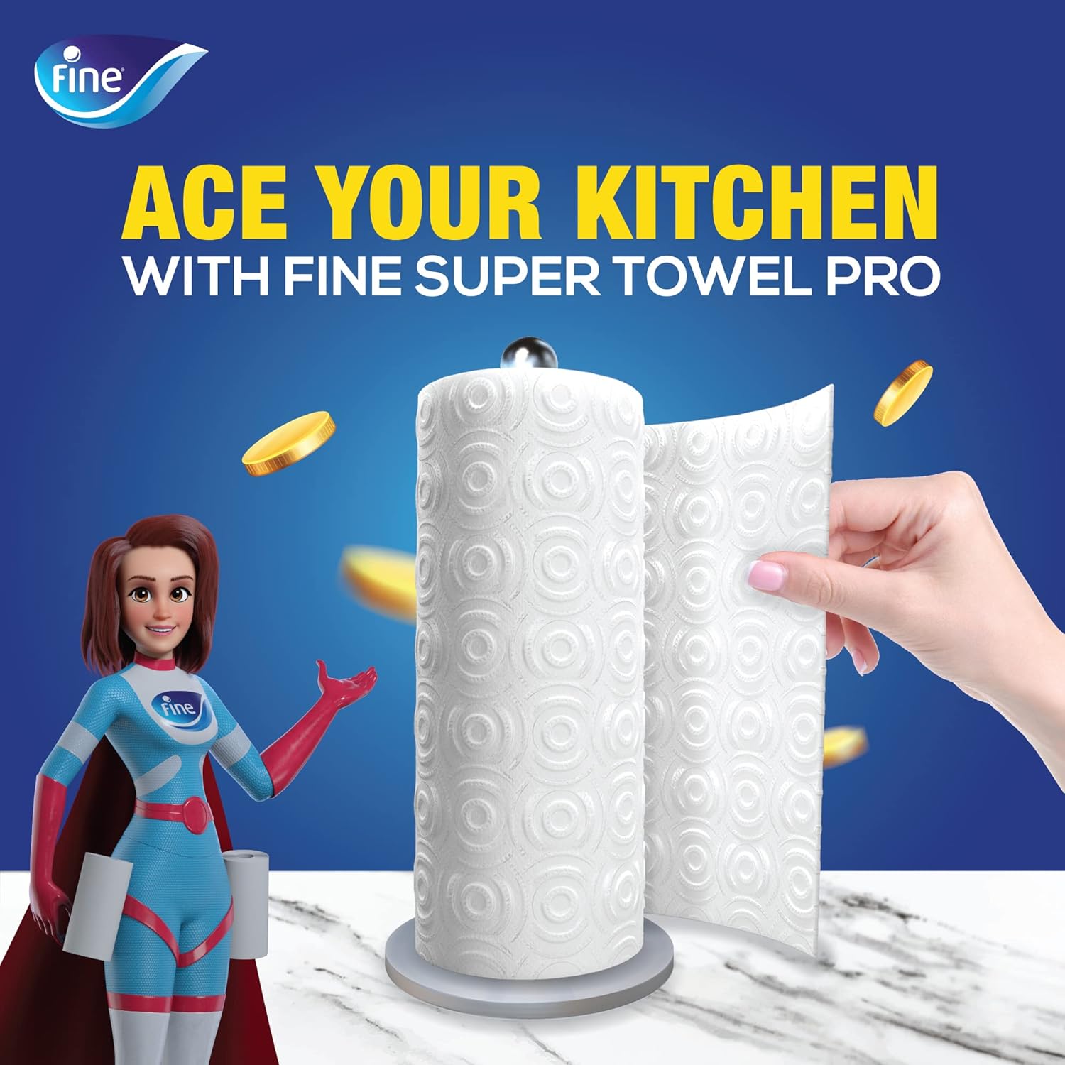 Fine Kitchen Super Towel Pro, 6 Rolls 60 Sheets x 3 Ply Paper Tissue