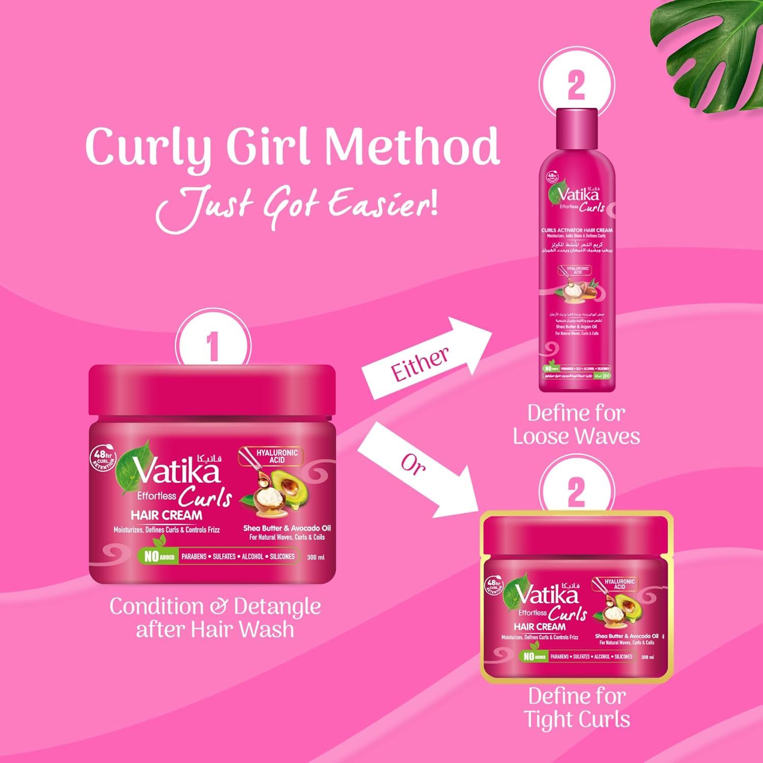 Vatika Naturals Curls Hair Cream 300ml | With Shea Butter, Avocado Oil & Hyaluronic Acid | 48 Hour Curl Retention | Moisturizes, Defines & Controls Frizz for Natural Waves, Curls & Coils