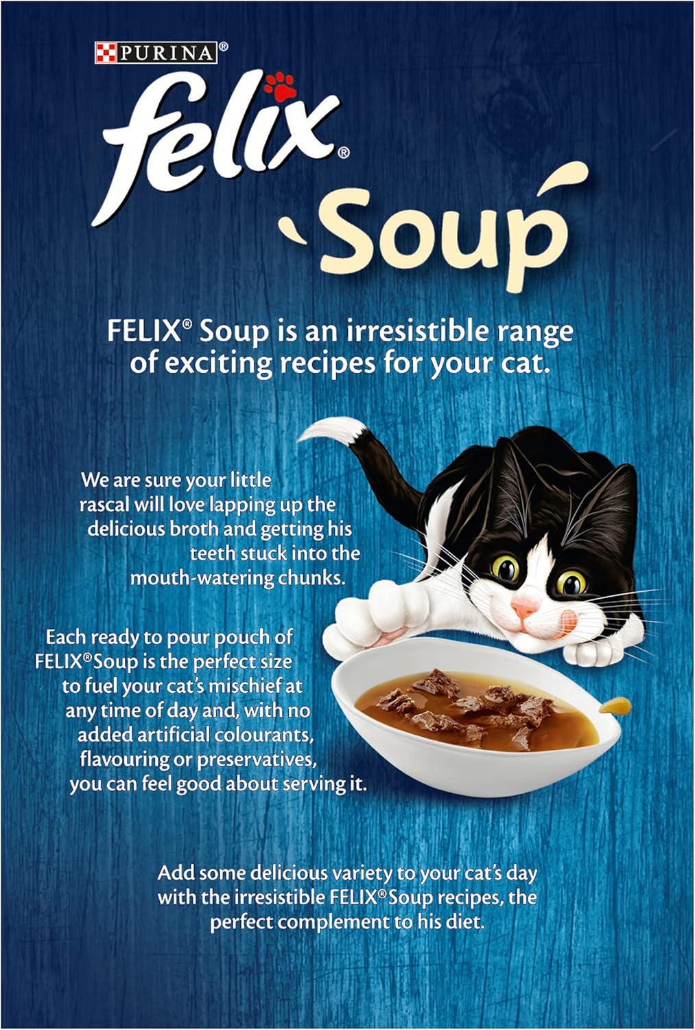 Purina Felix Soup Tender Strips (With Beef, Chicken, Lamb), Blue
