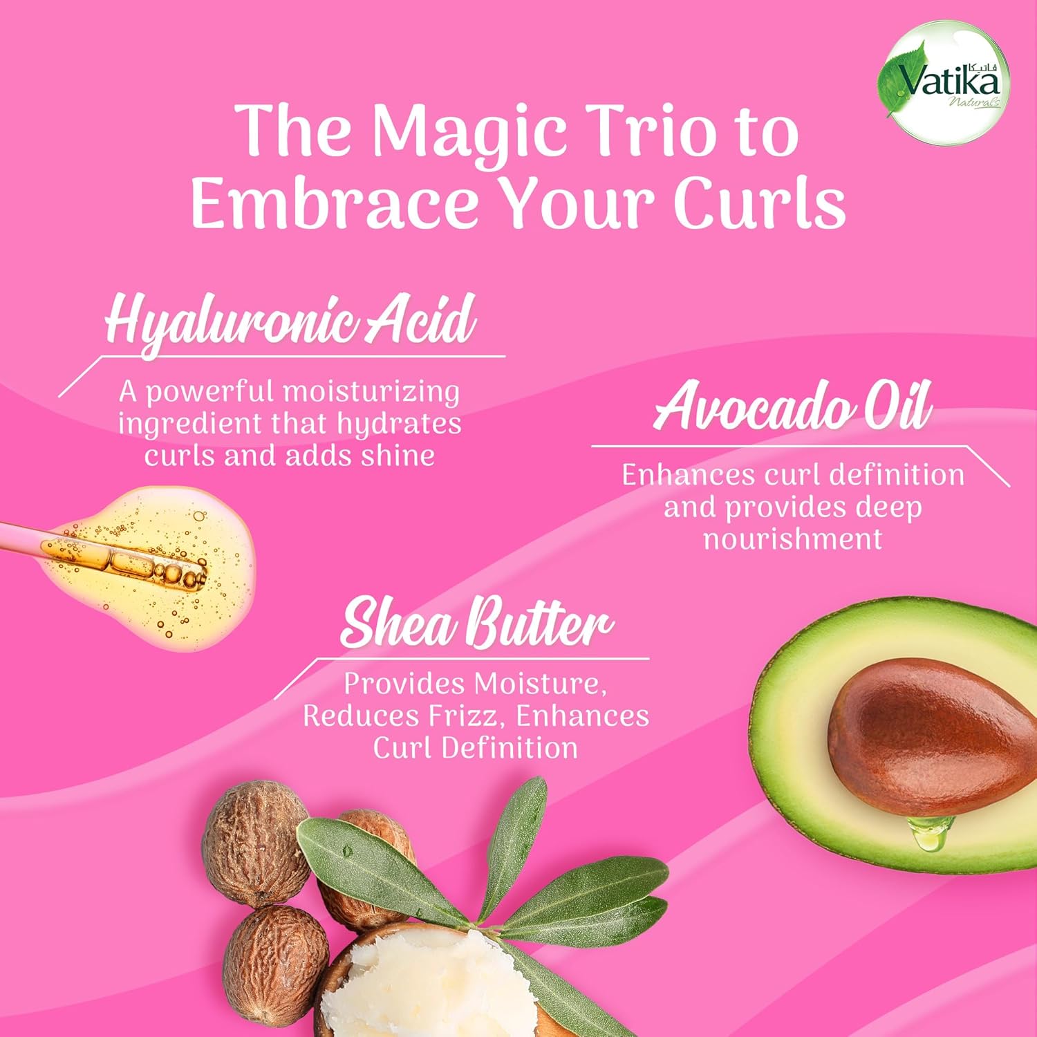 Vatika Naturals Curls Hair Cream 300ml | With Shea Butter, Avocado Oil & Hyaluronic Acid | 48 Hour Curl Retention | Moisturizes, Defines & Controls Frizz for Natural Waves, Curls & Coils
