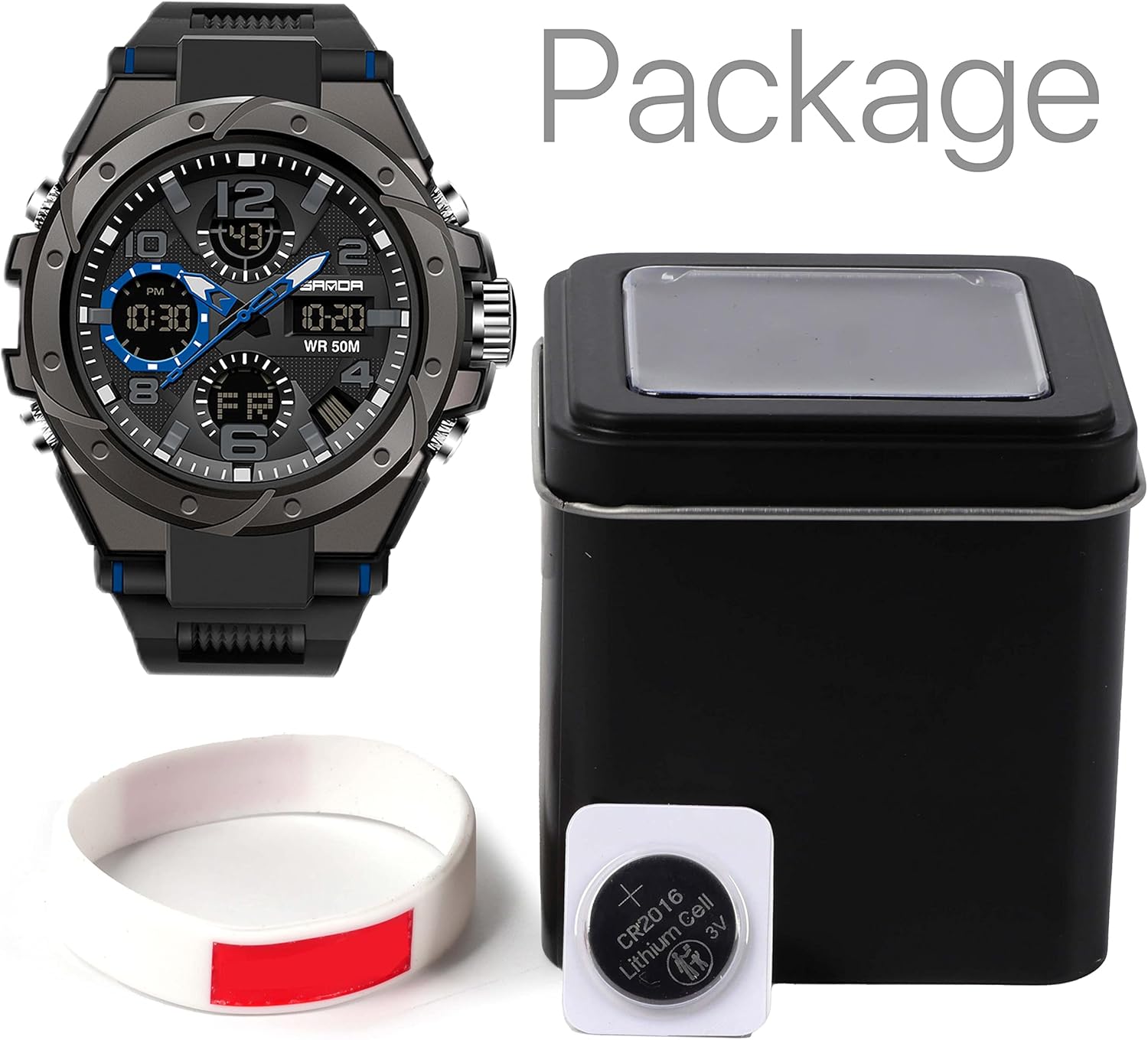 KASTWAVE Men's Analog Sports Watch, Digital Outdoor Sports Electronic Watch, Large Dual Display Waterproof Tactical Watches, Alarm Clock Large Face Dual Time Analog Multifunctional Watch for Men
