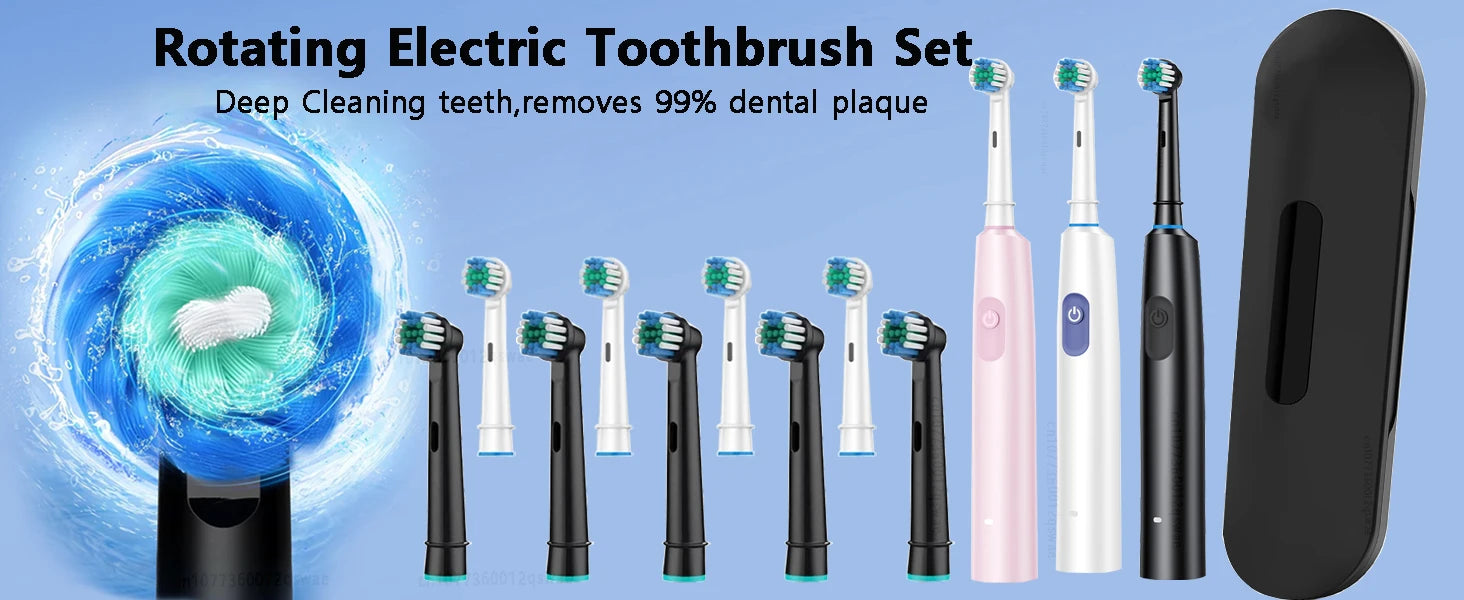 Electric Toothbrush Rotary Rechargeable Electric Tooth Brush for Adults Smart Tooth Brush Teeth Cleaner with 8 Soft Brush Heads