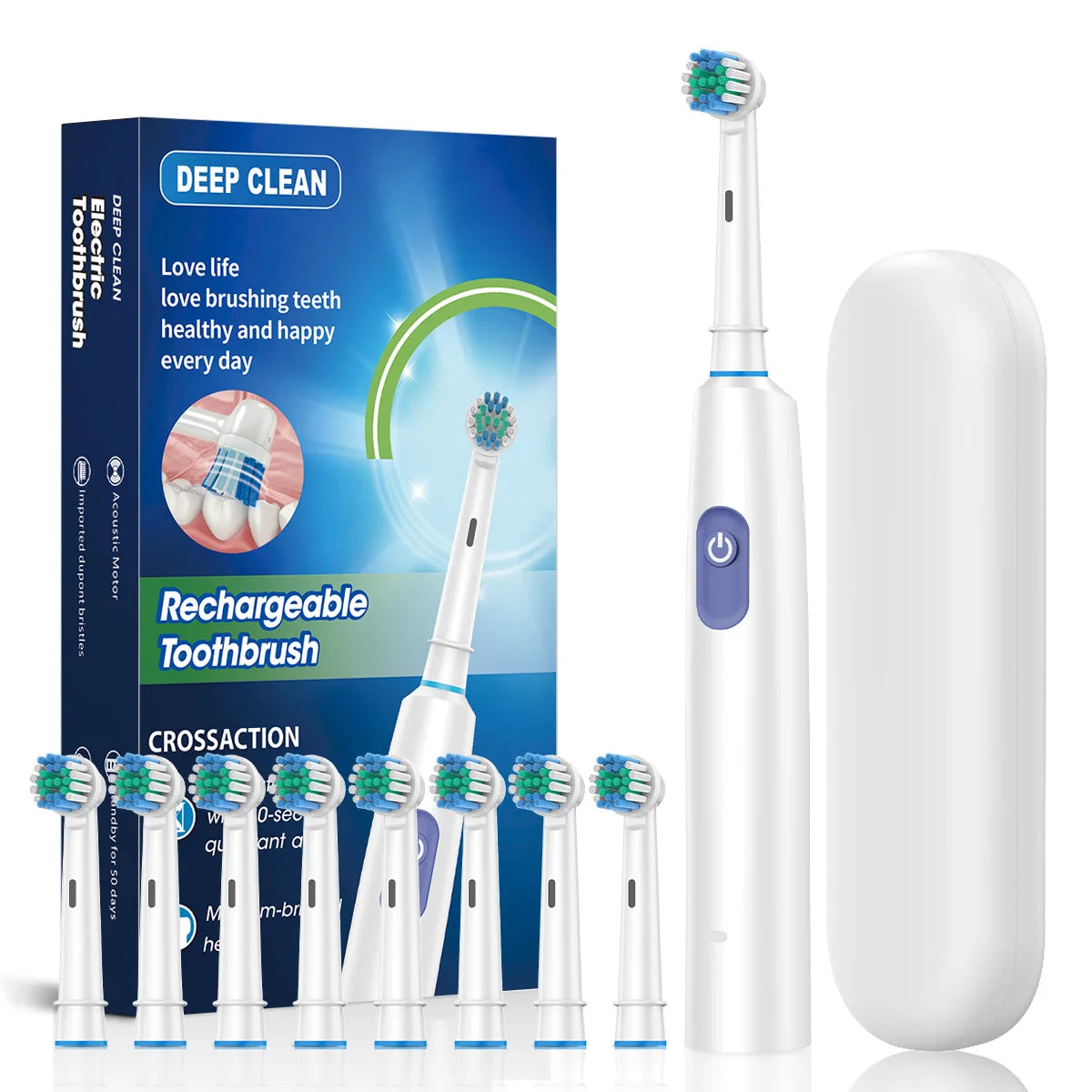 Electric Toothbrush Rotary Rechargeable Electric Tooth Brush for Adults Smart Tooth Brush Teeth Cleaner with 8 Soft Brush Heads