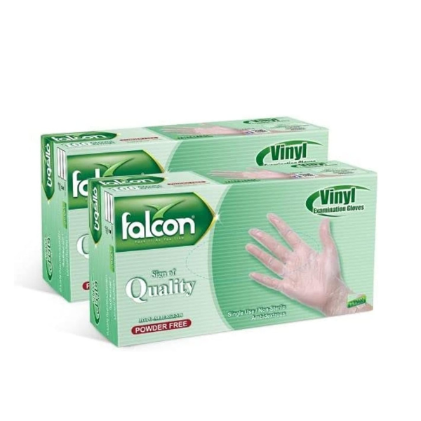 Falcon EZUK Vinyl Gloves - Clear Powder Free Medium (2 Packs x 100 Pieces)