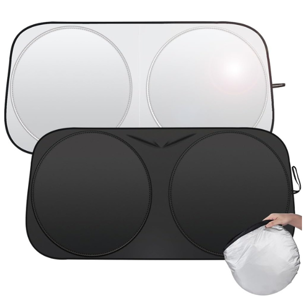 Foldable Car Windshield Sunshade 58.2/55.9 * 27.5 inch, Front Windshield Reflective Sunshad with Storage Pouch, Car Front Window for Top Blocks UV Rays and Sun Heat Protection, Keeps Vehicle Cooler
