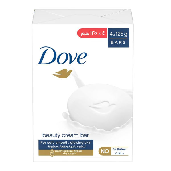 DOVE Moisturising Soap Bar Nourishing formula for all skin types, Original, With ¼ moisturising cream, 125g (Pack of 4)