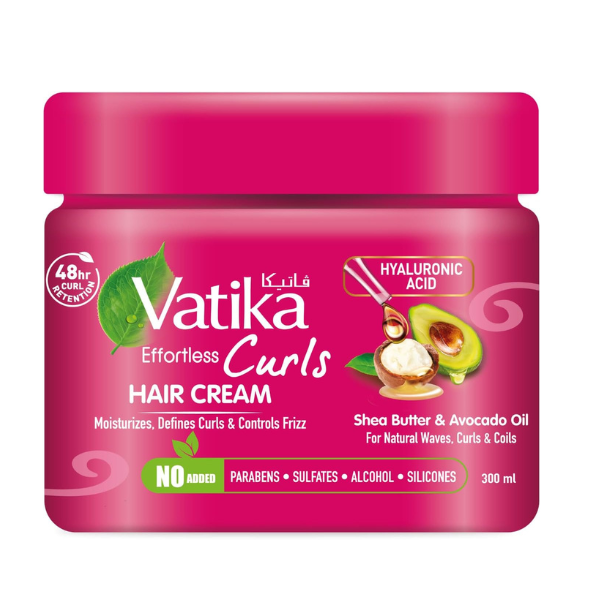 Vatika Naturals Curls Hair Cream 300ml | With Shea Butter, Avocado Oil & Hyaluronic Acid | 48 Hour Curl Retention | Moisturizes, Defines & Controls Frizz for Natural Waves, Curls & Coils