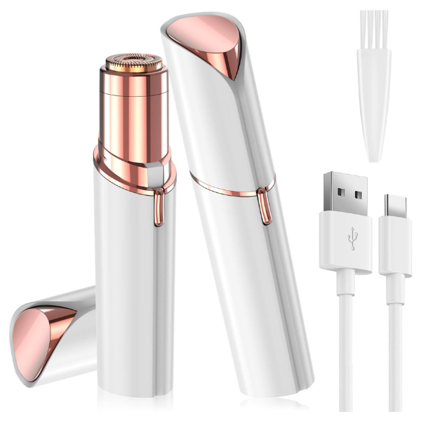 Facial Hair Remover for Women, Face Hair Trimmer, Rechargeable Women's Facial Shaver, Painless Lady Shavers for Women for Face Hair, Upper Lips, Peach Fuzz, Bikini Body-White