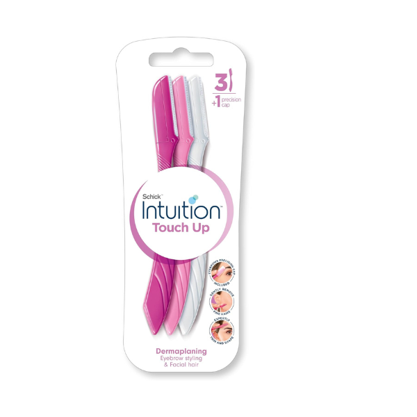 Schick Intuition Touch-Up Dermaplaning Tool With Precision Cover, 3ct | Face Razor for Women, Eyebrow Trimmer, Facial Hair, Peach Fuzz Remover