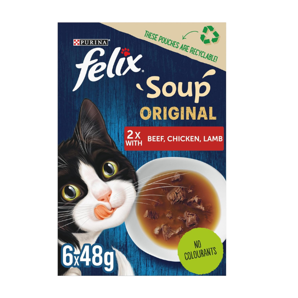Purina Felix Soup Tender Strips (With Beef, Chicken, Lamb), Blue
